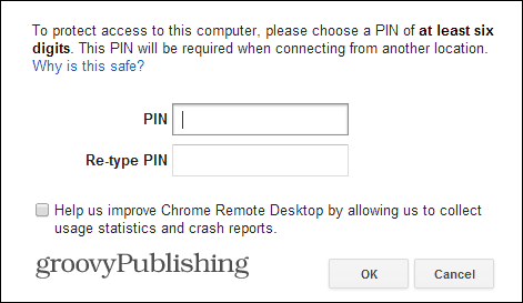 „Chrome“ nuotolinio kompiuterio PIN kodas