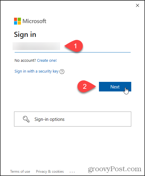 Įveskite „Microsoft“ el. pašto adresą, skirtą „Windows Insider“ programai