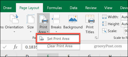„Excel“ spausdinimo srities nustatymas