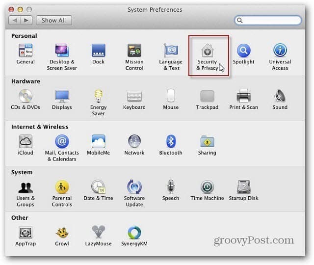 Įgalinkite „OS X“ programinės įrangos užkardą