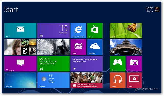 „Windows 8 Live“ plytelių pradžios ekranas