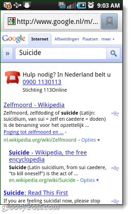 „google“ savižudybių pagalbos linija Nyderlanduose