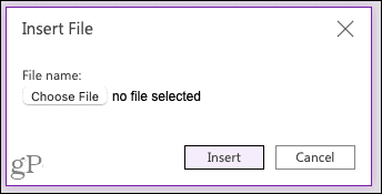Pasirinkite failą, kurį norite įterpti į „OneNote“ žiniatinkliui