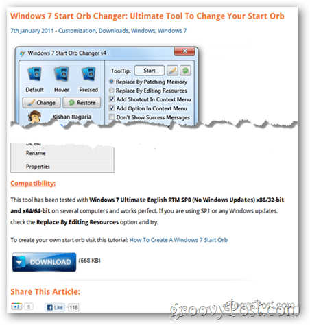 „Windows 7“ paleiskite „Orb Changer“