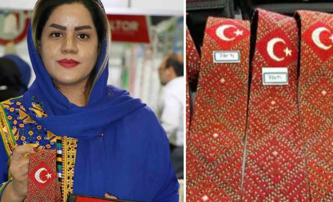 Turkijos meilė iš Irano moters! Savo siuvinėtu kaklaraiščiu ir pinigine jis parodė savo meilę pusmėnuliui ir žvaigždei