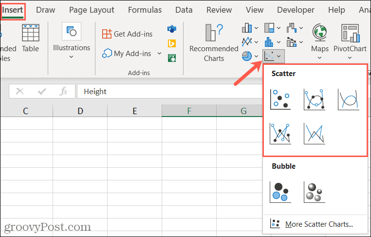 Įterpkite sklaidos diagramą į „Excel“