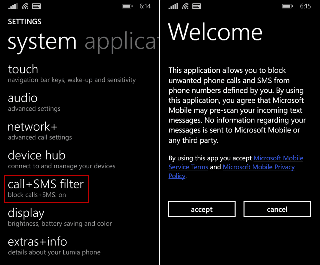 Blokuoti nepageidaujamus telefono skambučius ir SMS „Windows Phone 8.1“