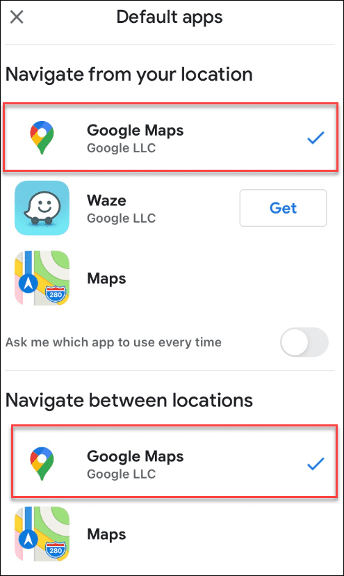 „Gmail“ google žemėlapiai pasirinkti kaip numatytieji