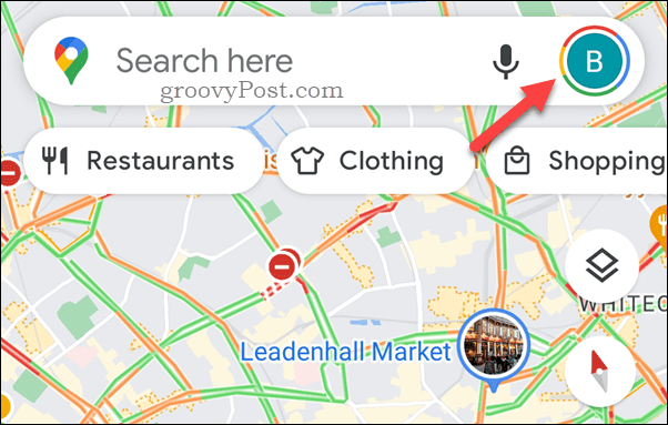 Bakstelėkite „Google“ žemėlapių profilio piktogramą