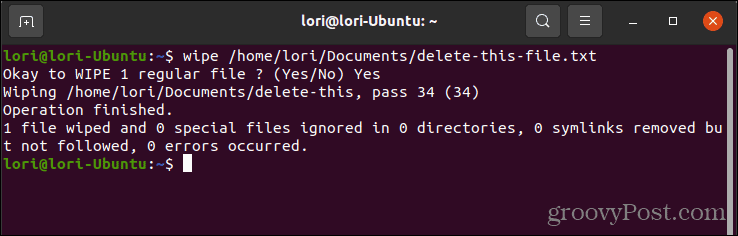 Saugiai ištrinkite failą naudodami „Linux“ valymą