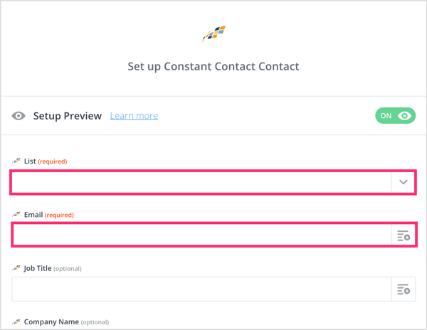 Nustatykite „Constant Contact“ kontaktą Zapier.