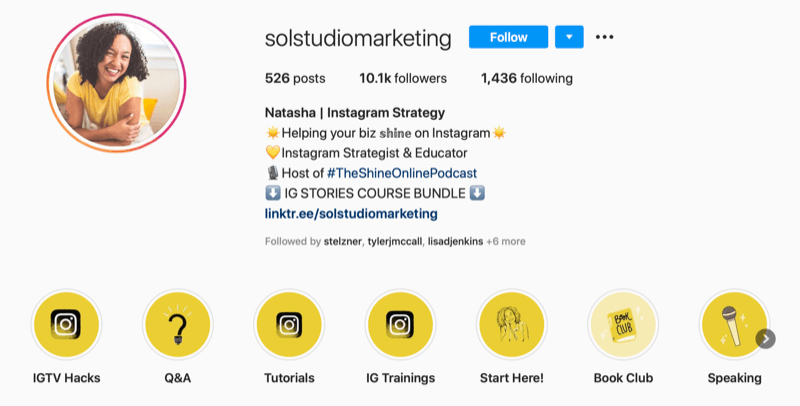 „Sol Studio Marketing“ „Instagram“ paskyros ekrano kopija