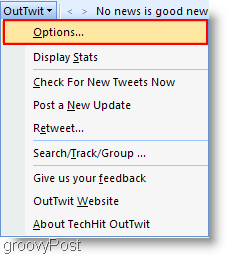 „Twitter“ „Outlook“ viduje: sukonfigūruokite „OutTwit“