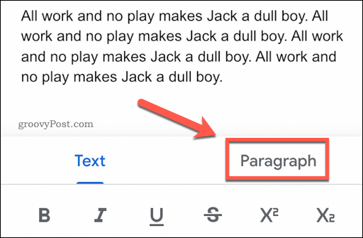 Formatuokite tekstą pagal pastraipą „Google“ dokumentuose