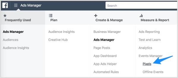 Pasiekite „Facebook“ tašką per „Ads Manager“.