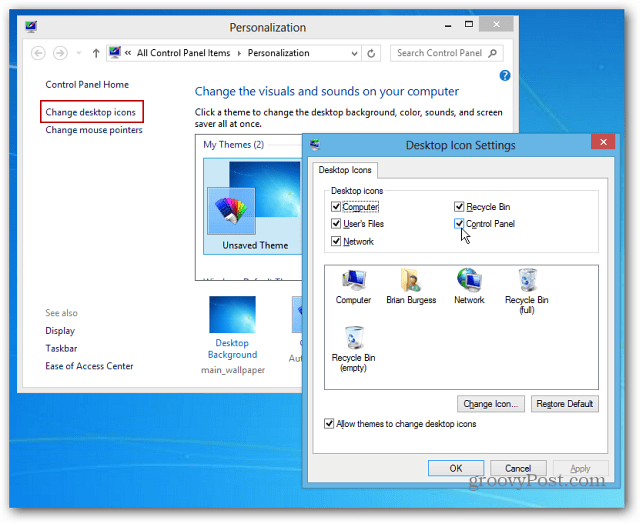 Kaip prisegti valdymo skydelio piktogramą "Windows 8" užduočių juostoje