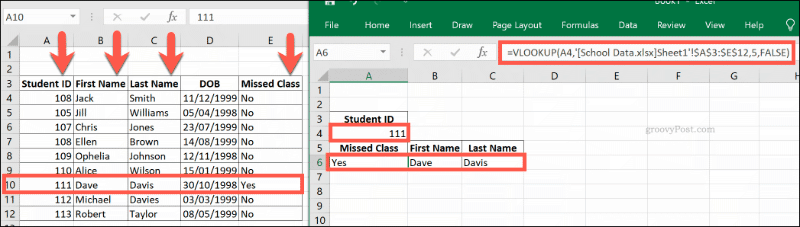 VLOOKUP formulė, nurodanti keletą „Excel“ darbaknygių