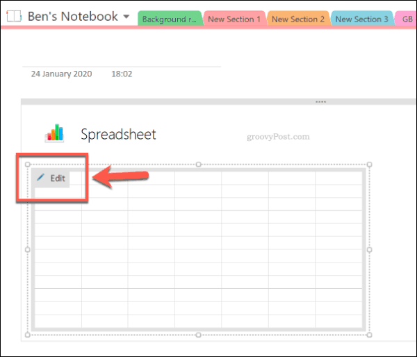 Redaguokite naują „Excel“ skaičiuoklę „OneNote“