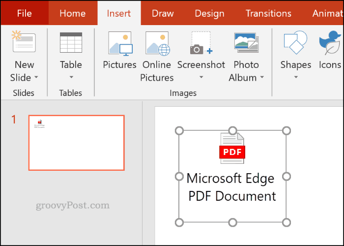 Įterptas PDF failas kaip objektas „PowerPoint“