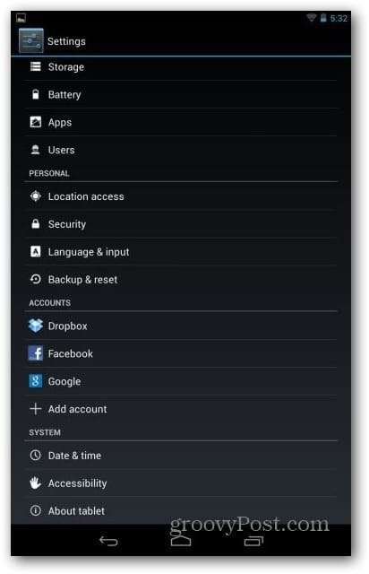 „Nexus 7“ vartotojo abonementai - nustatymų vartotojas