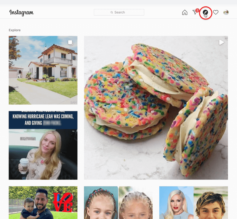 „Instagram“ ekrano kopija, pažymėta kompaso ištyrimo kanalo piktograma ir atrinkti keli „Instagram“ įrašai