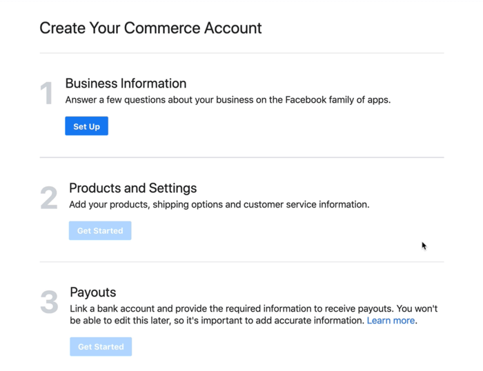 dialogo langas, skirtas nustatyti verslo informaciją „Facebook“ komercijos paskyrai