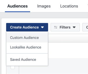 Galimybė sukurti pasirinktinę auditoriją, „Lookalike“ auditoriją arba išsaugotą auditoriją „Facebook“.