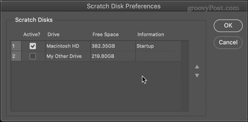 scratch disk pasirinkimas Photoshop