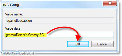 įveskite „Windows 7“ paleidimo pranešimo pavadinimą arba palikite jį tuščią