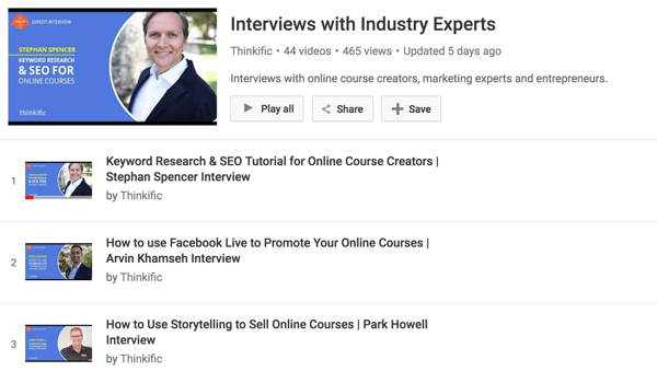 „Thinkific“ „YouTube“ kanale yra keletas interviu su internetinių kursų kūrėjais.