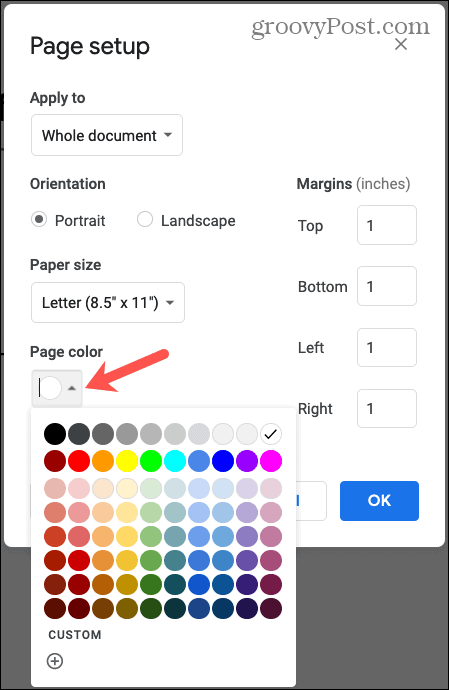 „Google“ dokumentų puslapio spalva