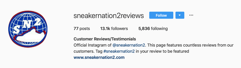 antrinė „SneakerNation2“ apžvalgų „Instagram“ paskyra