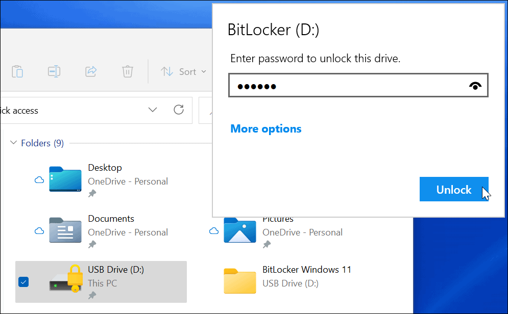 Įveskite slaptažodžio „BitLocker“ užšifruotą diską