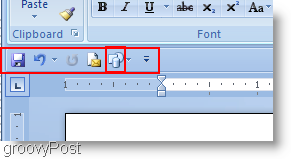 „Microsoft Word 2007“ formos įtrauktos į greitosios prieigos meniu ir perkeltos žemiau juostos