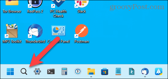Paieškos piktograma tik „Windows 11“ užduočių juostoje
