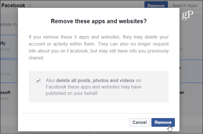 Patikrinkite programos pašalinimą iš „Facebook“