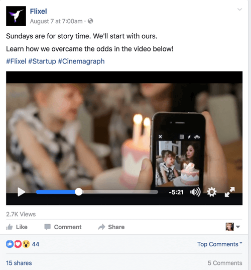„flixel facebook“ vaizdo įrašo skelbimas