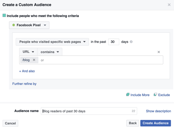 Sukurkite „Facebook“ tinkintą lankytojų auditoriją savo tinklaraščio pagrindiniame puslapyje.