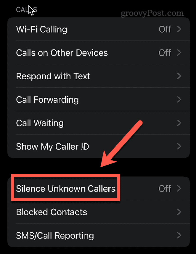 nutildyti nežinomus skambinančius iphone