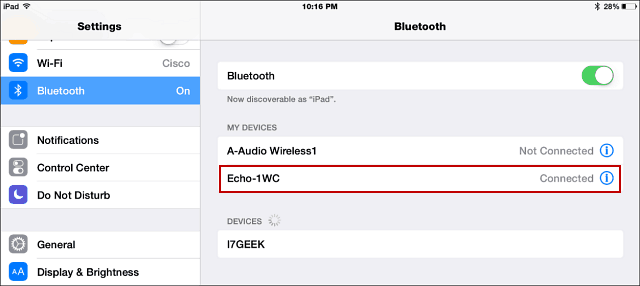 „Bluetooth Echo iPad“