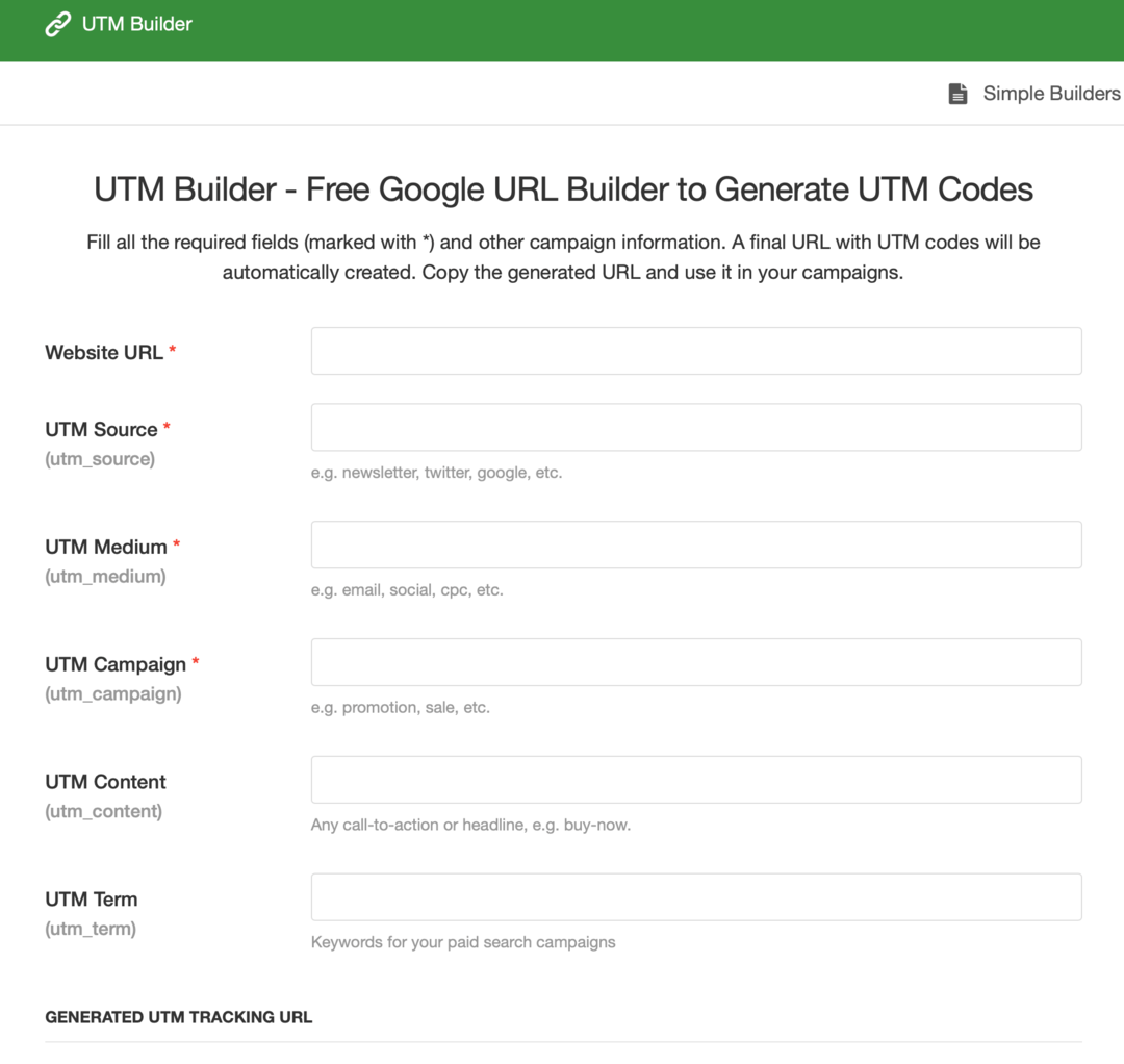 UTM Builder formos vaizdas