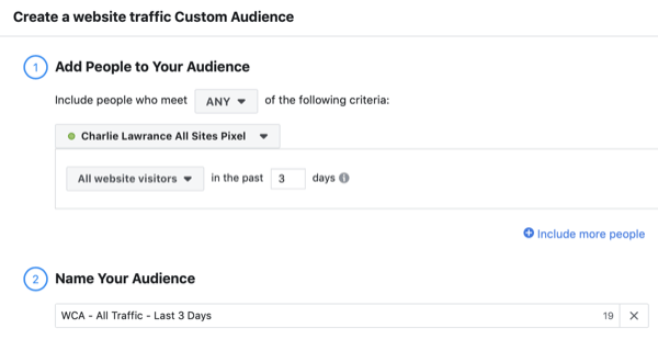 Sukurkite „Facebook“ panašios auditorijos tinkintus svetainės lankytojus, 1 žingsnis.