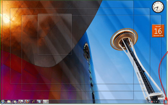 „Aero“ žvilgsnis visus „Windows 7“ aktyvius langus daro skaidrius