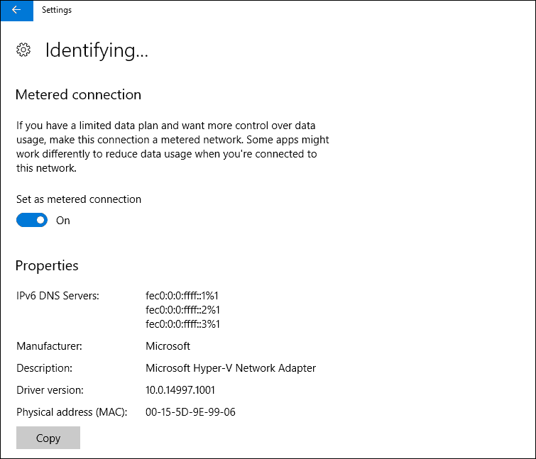 „Windows 10“, „Ethernet“, matuojamas ryšys, kūrėjų atnaujinimas, operacinė sistema