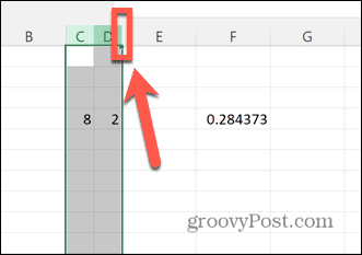 „Excel“ dešinioji stulpelio antraštės kraštinė
