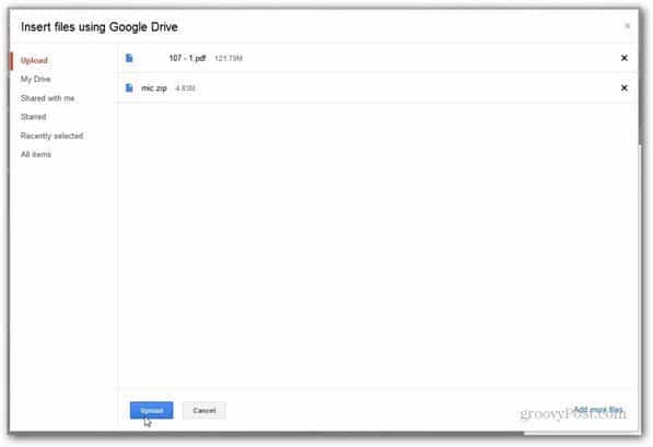 siųsti naudojant „Google“ disko įkėlimą