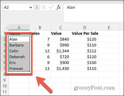 Excel pasirinkite diapazoną