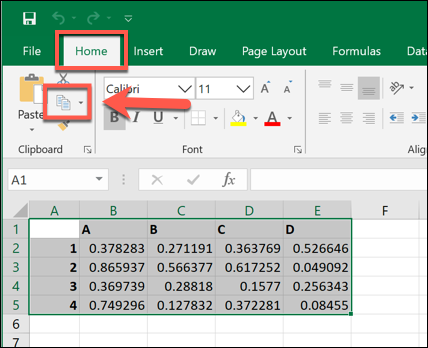 Kopijuoti pasirinktus duomenis „Microsoft Excel“