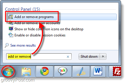 pridėti arba pašalinti programas Windows 7