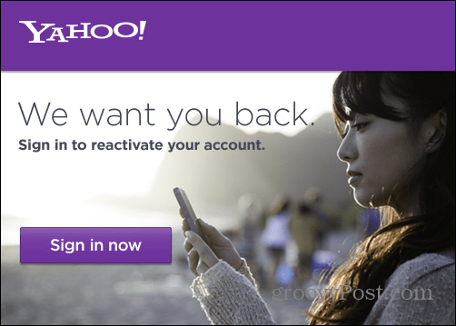 Iš naujo suaktyvinkite „Yahoo“ el. Pašto paskyrą, jei norite ją išlaikyti